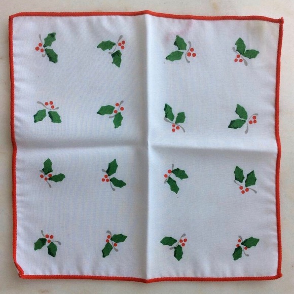 Vintage Christmas holly berry print handkerchief by Lillian Vernon - Picture 2 of 4
